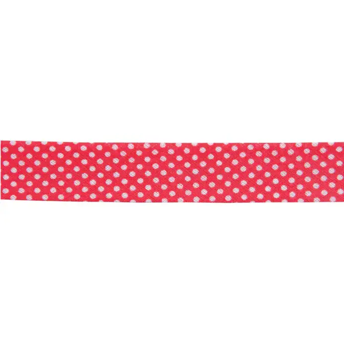 White Polka Dot on Red Bias Binding Trim | 20mm x 25m | Dannells