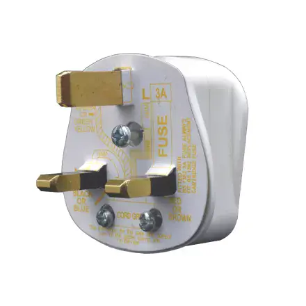 White UK 3-Pin Plug With 3A Fuse