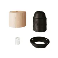 Wood Cylindrical E27 Threaded Lamp Holder Kit With Cable Clamp