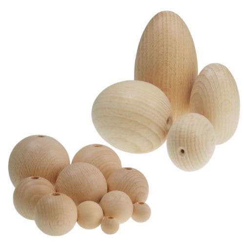 Wooden Balls & Eggs  - Half-drilled