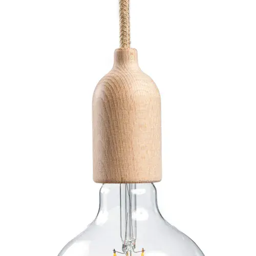 Wooden E27 Lamp Holder Kit With Concealed Cable Clamp - Neutral