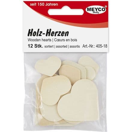 Wooden Hearts x 12 Assorted (item 405-18)