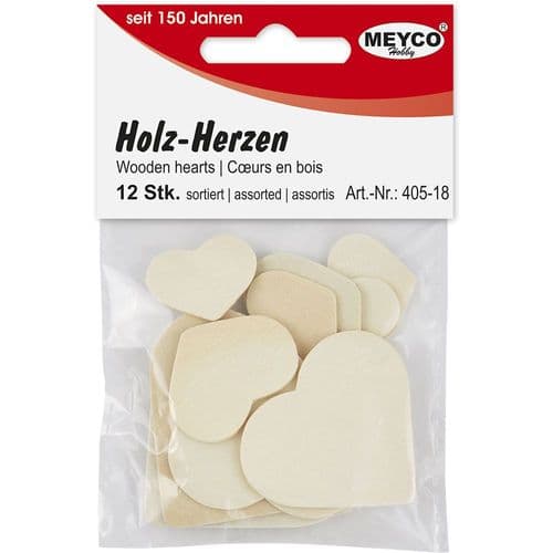 Wooden Hearts x 12 Assorted (item 405-18)
