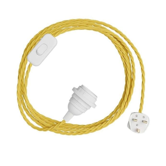 Yellow Rayon Twisted Textile Cable Assembly with Lamp Holder, Plug & Switch