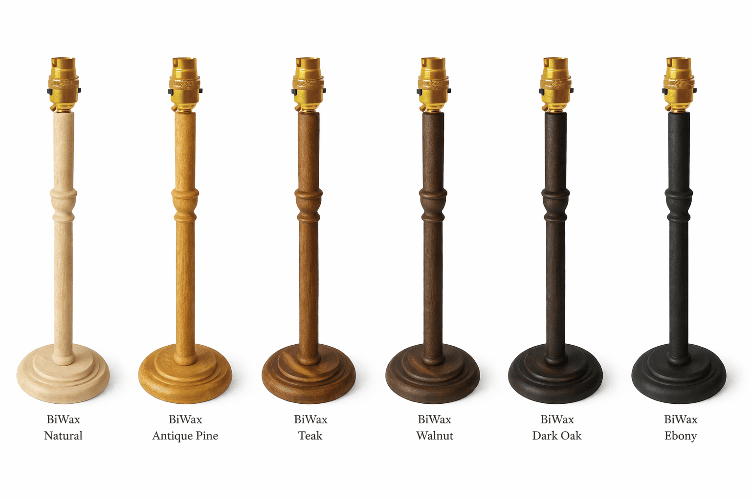 Lamp base shown in Danish Oil finish options