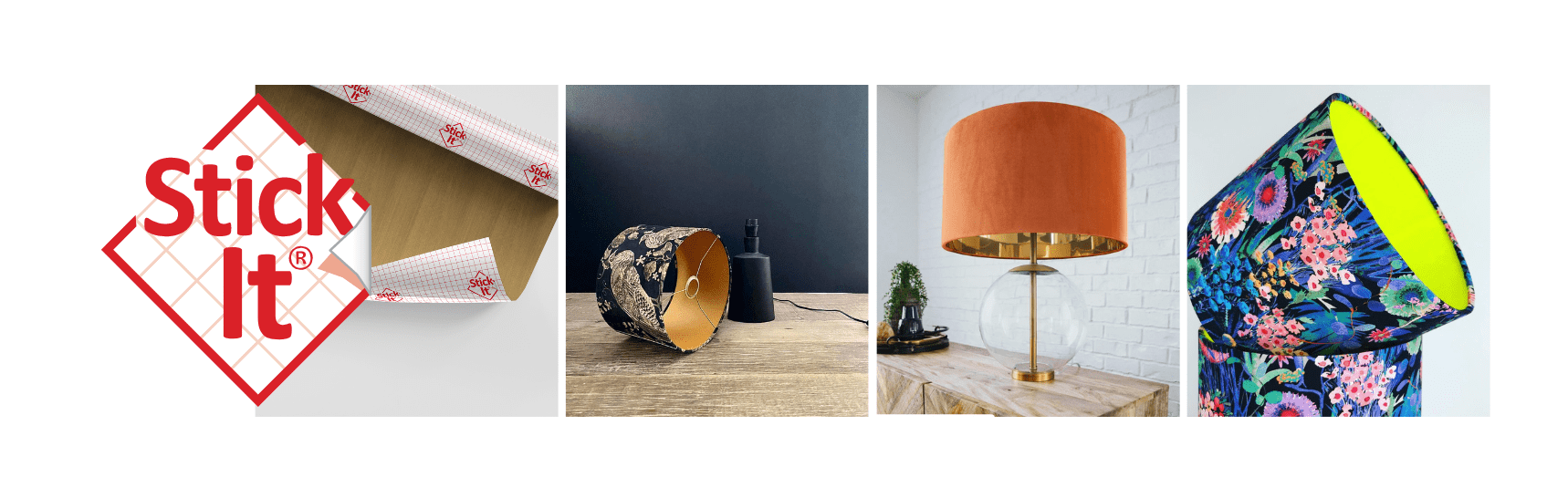 Images of lampshades using the Stick-it self-adhesive panel