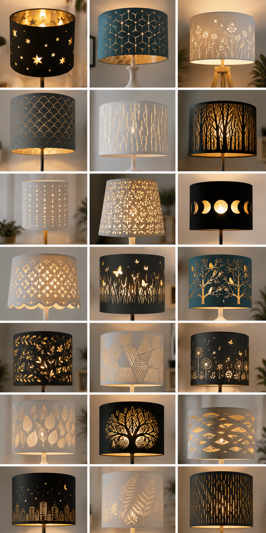 Examples of lampshades with decorative cut panels
