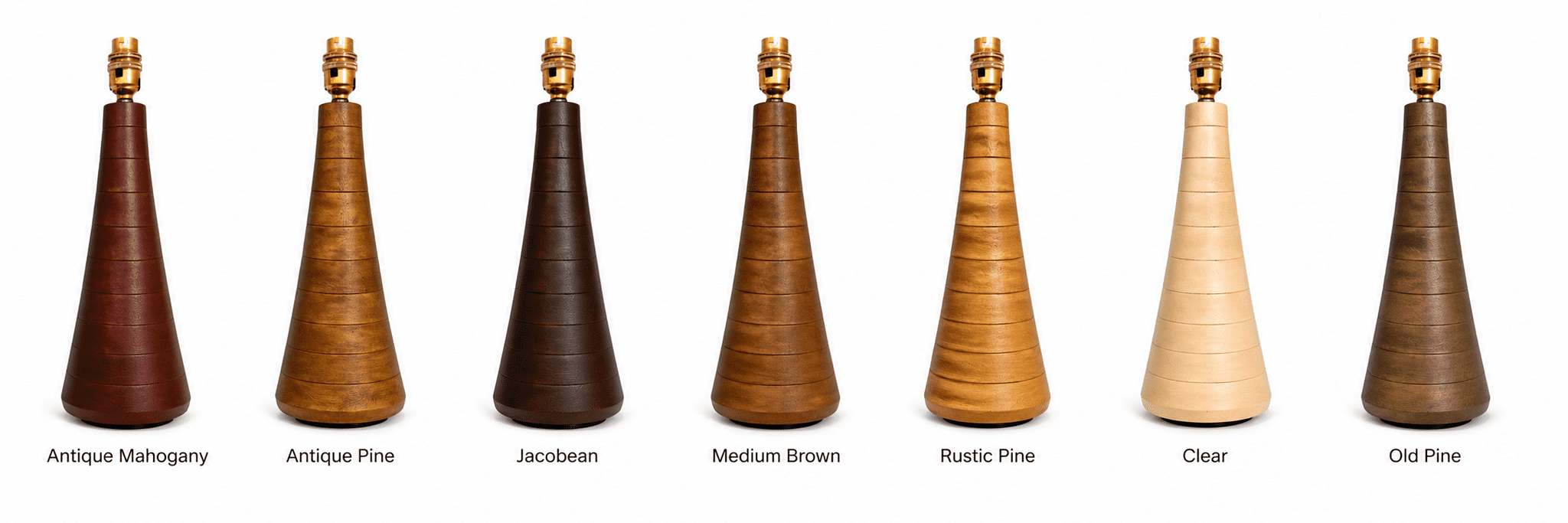 Lamp base shown in Danish Oil finish options