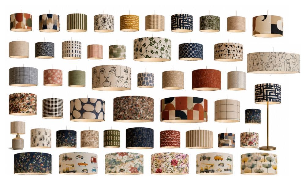 Display of drum lampshades