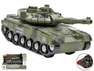 Armed Forces Toy Army Tank With Battle Sounds & Gun Light Friction Powered 1:20 WY741A