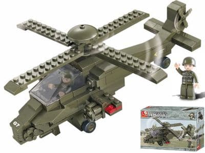 Army Apache Helicopter Military Aircraft Bricks Blocks Toy Sluban M38-B0298