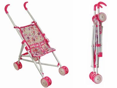 Baby Cuddles Dolls Stroller Toy Pram Single Buggy Folding Pushchair White & Pink
