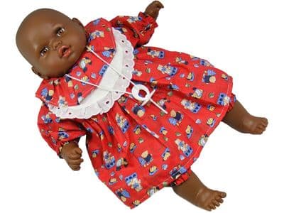 Black Baby Doll Toy Soft Body Vinyl Crying Sound Battery Operated Red Dress 18” 46cm