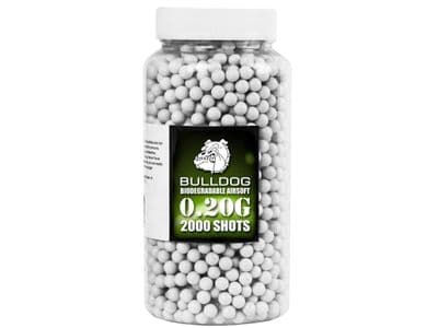 Bulldog 2000 x 20g x 6mm White Biodegradable Polished Airsoft BB Gun Pellets In Tub