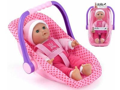 Dolls World 30cm Isabella Doll with 2 in 1 Toy Carry Along Travel Car Seat & Rocker