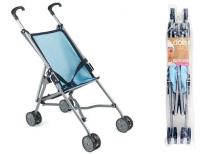 Dolls World Doll Stroller Toy Pram Single Buggy Folding Pushchair Blue & Silver