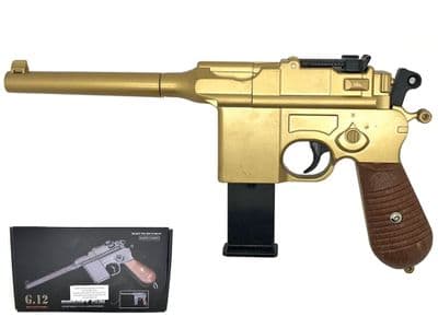 G12 BB Gun Mauser C96 Machine Pistol Spring Airsoft Replica Gold 2 Tone Metal