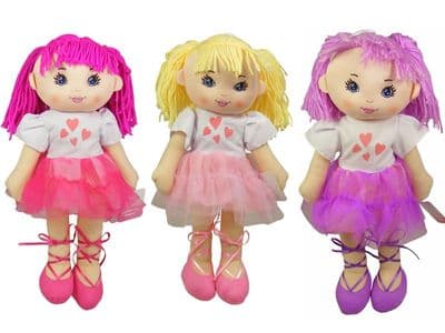 Rag Doll Traditional Soft Toy Cuddly Plush Body Ballerina Dress 40cm Colour choice