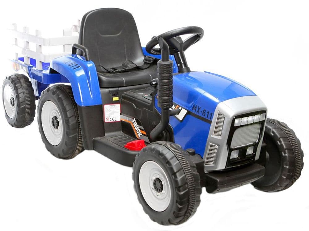 Tractor Trailer Blue 12v Electric Kids Sit Ride On Toy