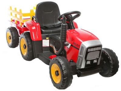 Ride On Toy Tractor & Trailer Red 12v Electric with Parental Remote Control