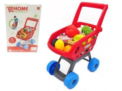 Toy Shopping Trolley Supermarket Cart Grocery Playset with 22pc Play Food 668-06