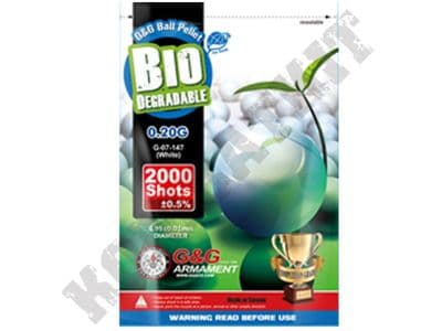 2000 x 6mm x 20g White Biodegradable Polished Airsoft BB Gun Pellets in Bag G&G