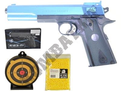 2123-A1 1911 BB Gun Black 2 Tone + Sticky Target + 1000x12g Pellets Bundle Deal