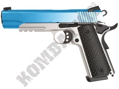 Army R28 BB Gun Kimber 1911 Replica Gas Blowback Airsoft Pistol Silver Blue 2 Tone Metal