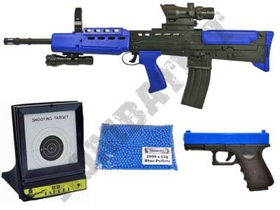 British Army BB Gun Spring SA80 + Pistol + Pellets + Target Set Black 2 Tone Bundle