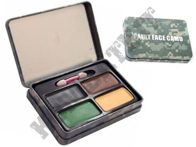 Camouflage Face Paint 4 Colours in Metal Case Military Army Black Green Brown Beige