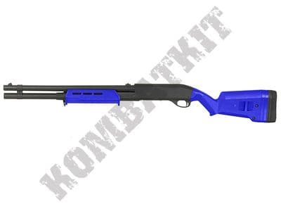 CM355LM Metal BB Gun M870 Long Replica Tri Shot Pump Action Airsoft Shotgun 2 Tone Blue