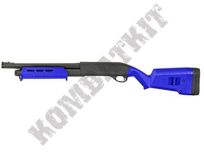 CM355M Metal BB Gun M870 Replica Tri Shot Pump Action Airsoft Shotgun 2 Tone Blue Black