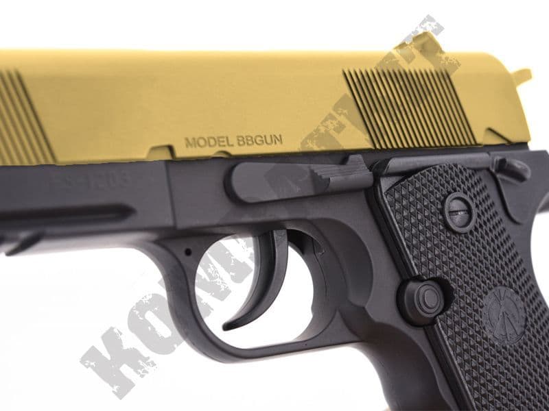 FS1203 BB Gun Colt C45 1911 CO2 Gas Airsoft Pistol Gold Black 2 Tone