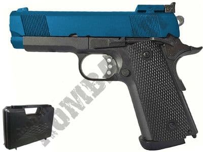 G193 1911 BB Gun Replica CO2 Blowback Airsoft Pistol 2 Tone Black & Blue Metal Slide