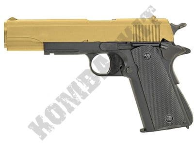 GG107 BB Gun Colt Replica M1911 Railed Gas Airsoft Pistol 2 Tone Gold Black