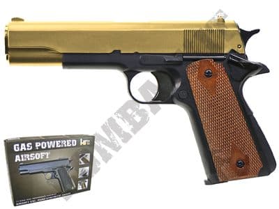 HG121 Airsoft Pistol Colt 1911 Replica Gas BB Gun Black Gold 2 Tone