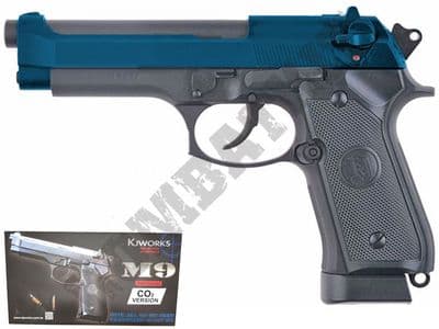 KJW M9 BB Gun Full Metal Beretta Replica Airsoft Pistol CO2 Gas Blowback 2 Tone Blue Black