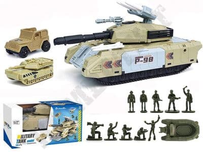 P-98 Army Tank Toy & Storage Set + 2 Play Military Vehicles + 10 Soldier Figures P921-A
