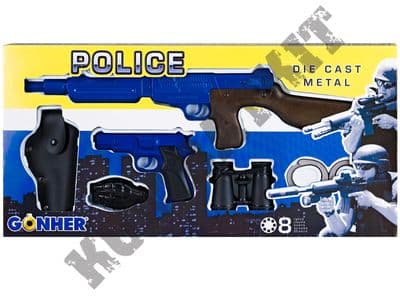 R220 Die-Cast Metal 8 Shot Toy Cap Gun Play Set Police Blue