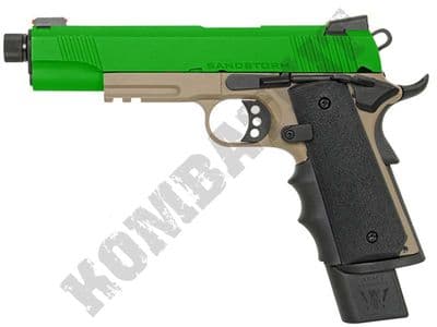 R32-3 Sandstorm Airsoft Pistol 1911 MEU Railed Gas Blowback BB Gun Tan & 2 Tone Metal