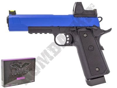 Raven R14 Hi-Capa Railed + BDS M1911 Airsoft Pistol Gas Blowback BB Gun Black 2 Tone Metal