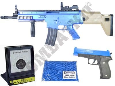 US Military BB Gun  Spring FN Scar + P226 Replica + Pellets + Target Set Black 2 Tone Bundle