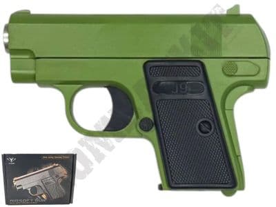 V6 BB Gun Colt 1908 Vest Pocket Replica Spring Airsoft Pistol Green 2 Tone Metal