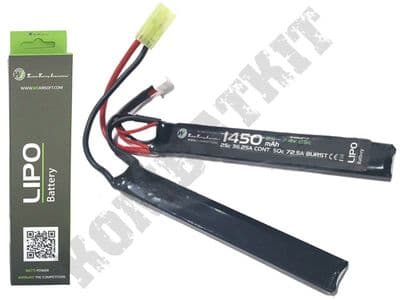 WE Airsoft 7.4v Lipo 1450mAH 25c 2 Way Nun-Chuck Battery Pack Mini Tamiya