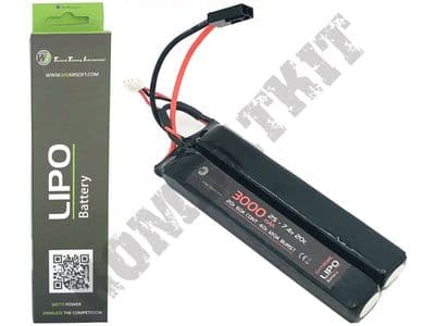 WE Airsoft 7.4v Lipo 3000mAH 20c 3+3 2 Way Nun-Chuck Battery Pack Mini Tamiya