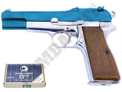 WE B001 Browning Airsoft Pistol Gas Blowback BB Gun Silver & 2 Tone Metal