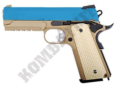 WE E011-T 1911 Desert Warrior 4.3 Pistol Airsoft Gas Blowback BB Gun Tan 2 Tone