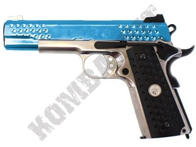 WE KnightHawk 1911 Airsoft Pistol Gas Blowback BB Gun Silver 2 Tone Full Metal
