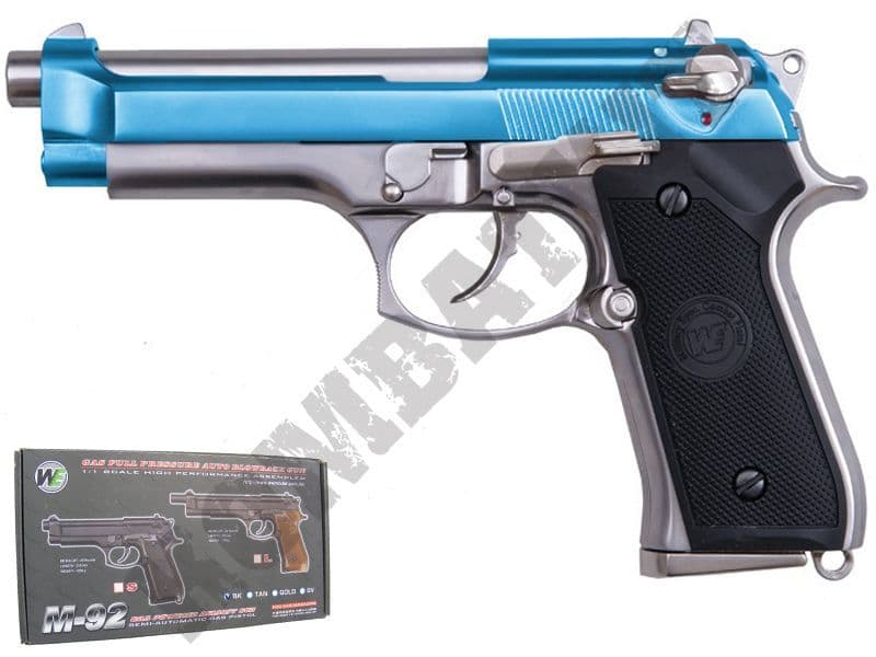 WEM002M92S BB Gun Beretta Chrome Pistol Airsoft Blowback 2 Tone