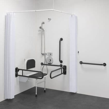 Budget DOC M Disabled Shower Room Pack With Concealed Valves & Curtains - Grey